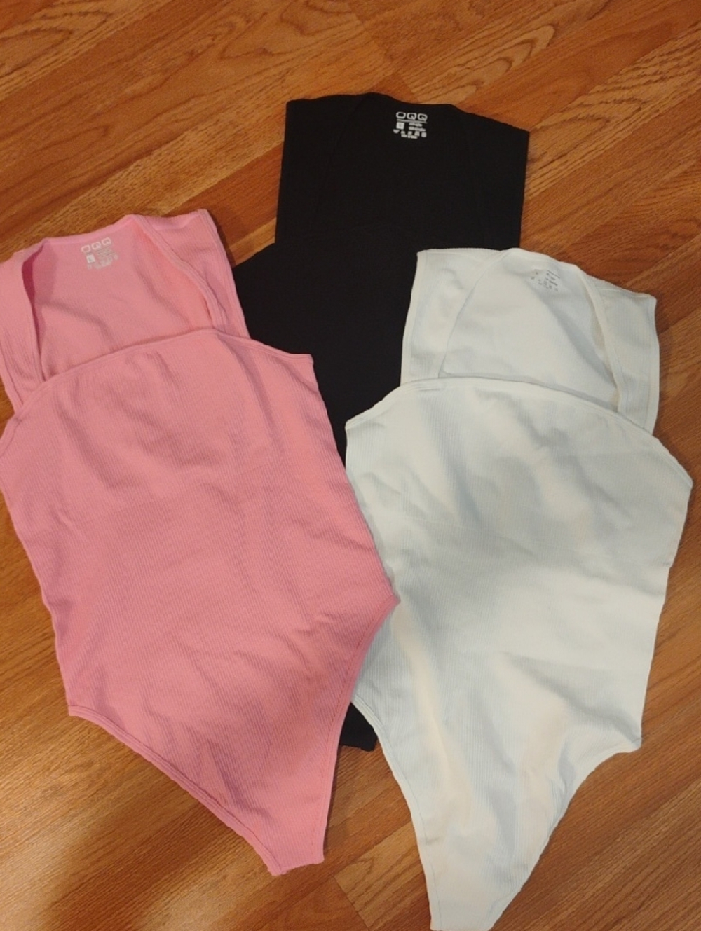 Ribbed Pink, White & Black Bodysuit Set Size Large